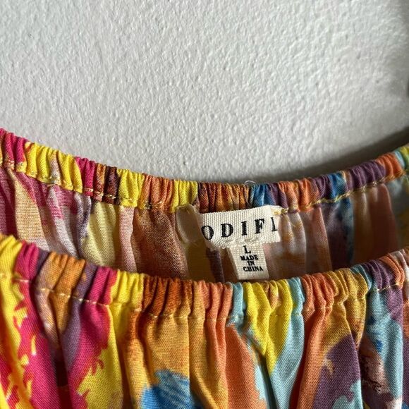 Jodifl Multicolor Abstract Print Ruffle Strap Boho Mini Dress Size Large - Picture 2 of 6